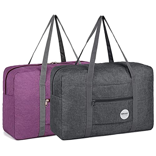 WANDF 2 Piece Personal Item Travel Bag, Carry On Duffle Bag - color: 2pcs Denim Grey+Purple