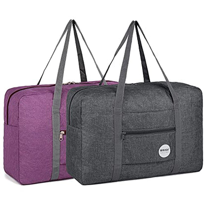 WANDF 2 Piece Personal Item Travel Bag, Carry On Duffle Bag - color: 2pcs Denim Grey+Purple