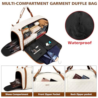 Convertible Garment Bag for Travel, 4-in-1 Backpack for Women Men, 3pcs 50L - color: A-Off White