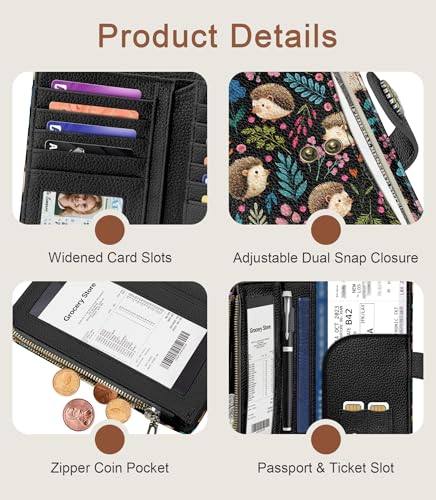 Hedgehog Wallet Women RFID Cute Passport Holder Credit Card Holder - color: Hedgehog