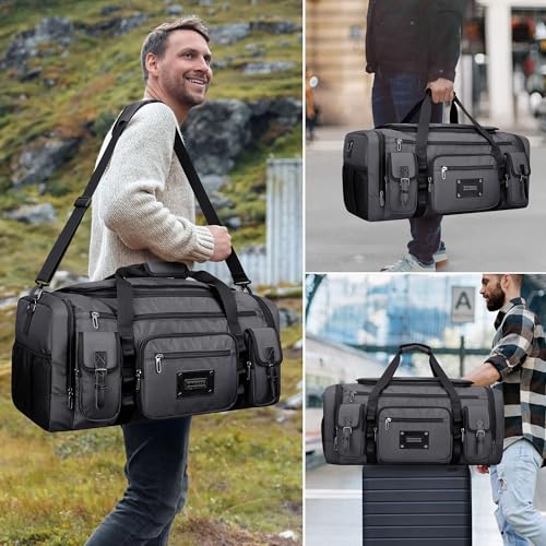 WITZMAN Duffle Bag for Men Large 55L Travel Duffel with Shoe Compartment - color: Silvery Grey