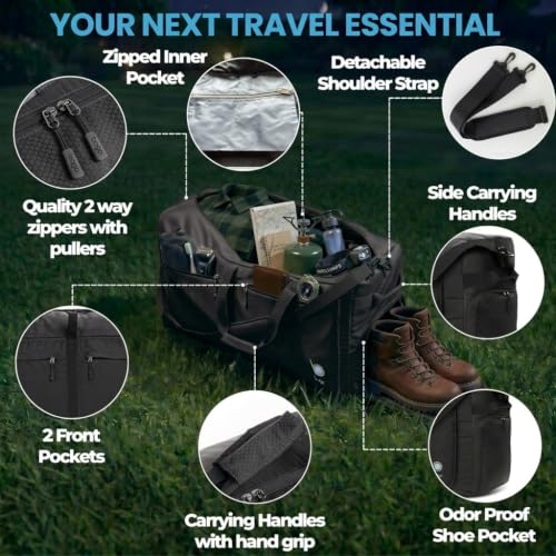 Bago Travel Duffle Bag for Women & Men. Extra Large Foldable Duffel Bags - color: All Black, size: 140L