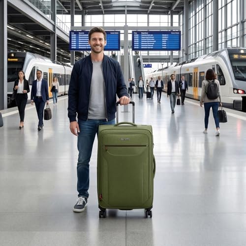 Softside Suitcases w/Wheels 32 Inch Luggage,Expandable 20% - color: Green, size: Checked-Extra Large 32 inch