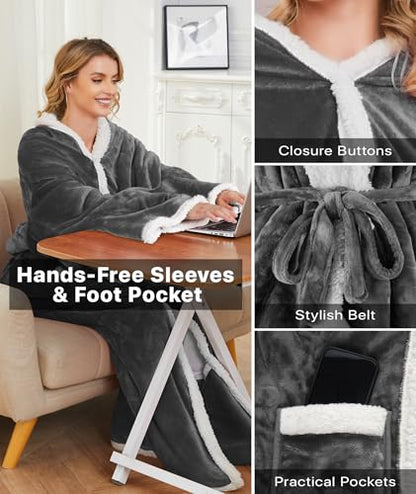 SIHOHAN 50 * 70" Pink & 50 * 70" Grey Heated Throw Blanket - Heated Wearable Blanket Throw with Foot Pockets