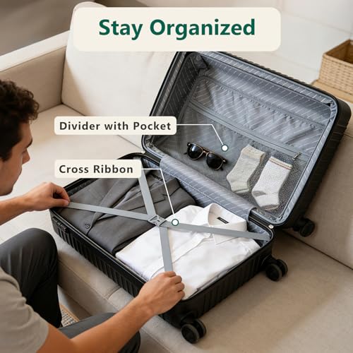 20 Inch Carry On Luggage, ABS Hardside Suitcase with Spinner Wheels, Airline-Approved Cabin Luggage with TSA Security Lock, Expandable Travel Suitcase for Flights, Business Trips & Weekend Vacations - color: Black, size: 20 IN