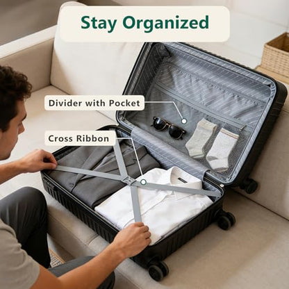 20 Inch Carry On Luggage, ABS Hardside Suitcase with Spinner Wheels, Airline-Approved Cabin Luggage with TSA Security Lock, Expandable Travel Suitcase for Flights, Business Trips & Weekend Vacations - color: Black, size: 20 IN