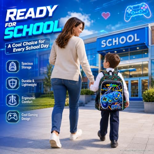 CCJPX 3Pcs Backpack for Boys, 16 Inch Preschool Elementary Kindergarten School Backpacks and Lunch Box - color: Aa2-game Grey
