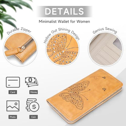 KITEVIUN RFID Wallet Women Ultra Slim Thin Womens Wallet Compact Clutch Long Ladies Wallet for Women YELLOW - color: 06-YELLOW