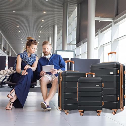 KEYTANG 3-Piece Hardshell Luggage Set(20/24/28), Lightweight Expandable Suitcase with TSA Lock and Double Spinner Wheels, 20% Expansion for Extra Packing, Carry-On and Checked Bags, Apricot Black - color: Black Brown, size: NEW 001-3PCS