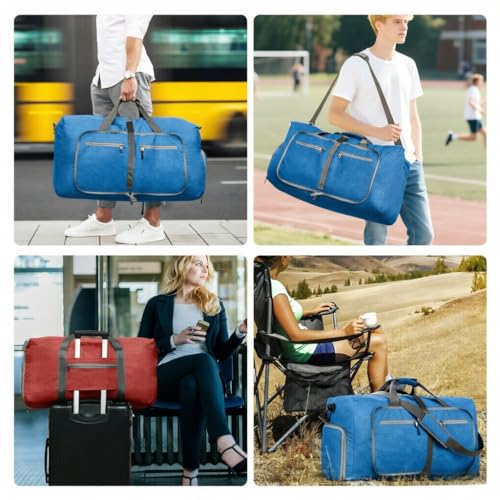 Travel Duffle Bag, Lightweight Checked Luggage with Shoe Compartment, Water-Resistant Weekender Overnight Bag for Women - color: K Light Blue