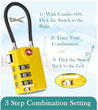 TRAVOCE TSA Approved Luggage Locks, Combination Cable Locks, 2 Pack, Yellow - color: Yellow 2 Pack