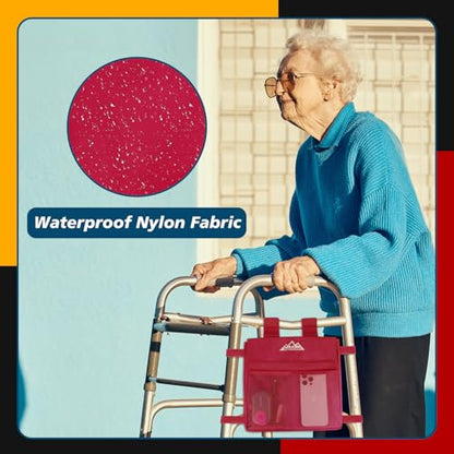 supregear Walker 사이드 백, 접이식 워커용 방수 액세서리 바스켓 파우치, 경량 핸즈프리 보관 캐리어 토트, 범용 사이즈 노인 캐디 부착물, 레드 - color: 레드