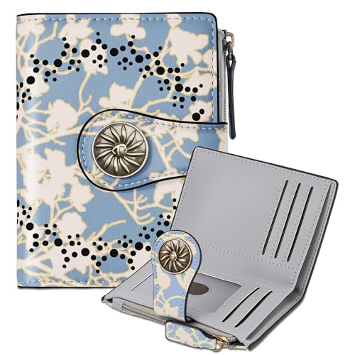 Tipmile Small Wallet Women Coin Pocket Bifold RFID Blocking Card Holder Leather Wallets with Zipper - color: Plum Blossom Branches