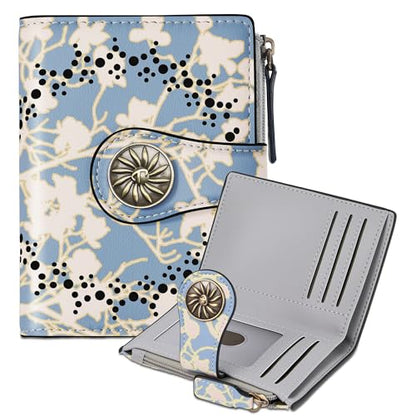 Tipmile Small Wallet Women Coin Pocket Bifold RFID Blocking Card Holder Leather Wallets with Zipper - color: Plum Blossom Branches