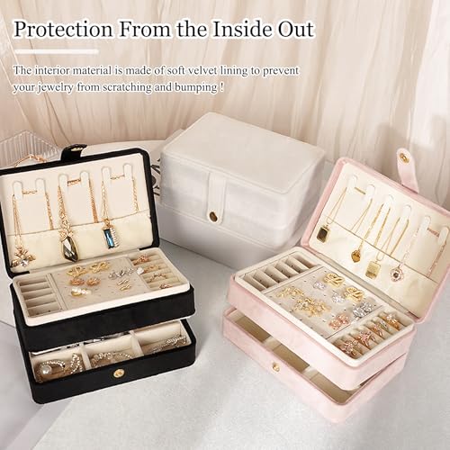 Travel Jewelry Case, 2-Layer Large Jewelry Organizer Box, Green, Velvet - color: Green, size: Large-2 Layer