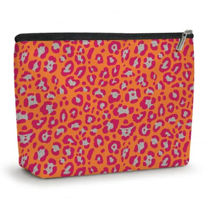 Leopard Print Makeup Bag Cosmetic Bag, Makeup Organizer,Orange Pastel Pink - color: Orange Red Silver Leopard 581