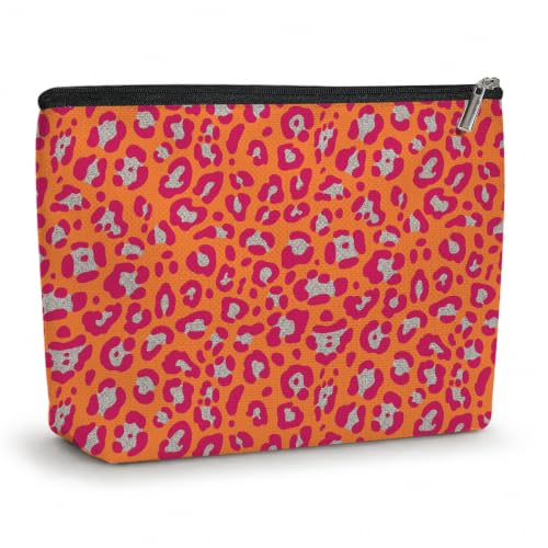 Leopard Print Makeup Bag Cosmetic Bag, Makeup Organizer,Orange Pastel Pink - color: Orange Red Silver Leopard 581