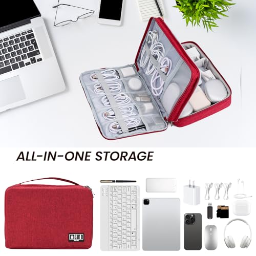 Electronic Organizer Travel Case, Double Layer Cable Organizer Bag - color: red