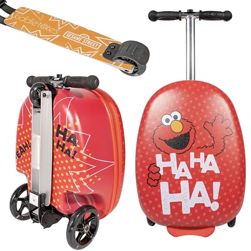 Kiddietotes Sesame Street Ride-On Scooter Suitcase, Foldable Carry-On - style: Elmo