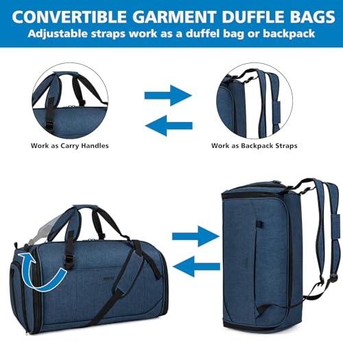 Convertible Garment Bag for Travel, 4-in-1 Backpack for Women Men, 3pcs 50L - color: C-Blue