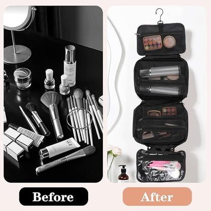 Travel Toiletry Bag - Hanging Toiletry Bag for Women & Men, Makeup Bag/Big Comparment, Waterproof for Travel Accessories, Travel Essentials, Medium, Black