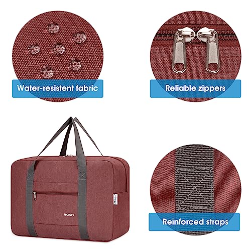 Narway Personal Item Travel Bag, Foldable Carry on Duffle Bag for Women Men - color: AA-Thick Jujube Red