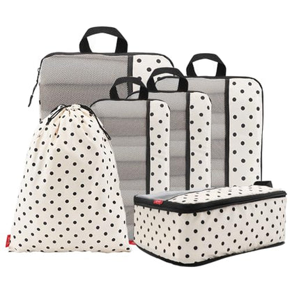 U+U 6 Set Compression Packing Cubes, Travel Organizers (Polka Dot) - color: Polka Dot-02, size: 6 Set