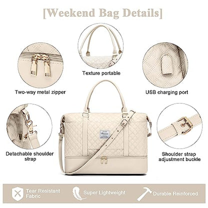 Large Travel Duffle Bag Carry on Weekend Bag with Shoes Compartment Gym Bags for Travel Women Men Waterproof Business Work Overnight Trips Sport Hospital Airplane Travel Essentials Beige - color: A19-Beige