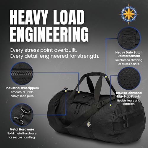 131L Travel Duffle Bag, Heavy Duty Ripstop Gym Weekender Bag - color: Midnight Black, size: 16" x 40" (131 Liters)