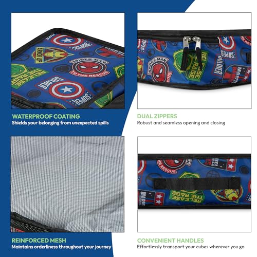 Marvel Comics 5-Piece Packing Cube Set - Spiderman, Ironman, Captain America - 5 Piece Packing Cubes Compression Travel Essential Accessories - Luggage Suitcase Organizer Set - For Kids, Adults - color: Blue