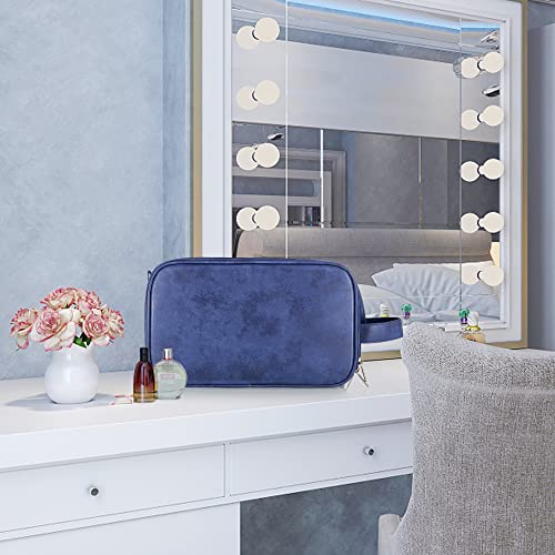 Elviros Toiletry Bag for Men PU Leather Shaving Dopp Kit (Large, Blue) - color: Blue, size: Large (Pack of 1)
