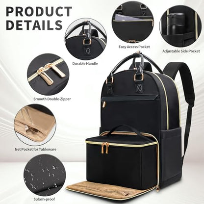 Jetviivid Lunch Backpack for Women,15.6 Inch Laptop Backpack with Lunch box - color: Black, size: 15.6 inch