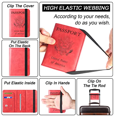 LOHASLIFE Passport Holder for Travel, Rfid Blocking Passport Cover Wallet - color: 116#Red