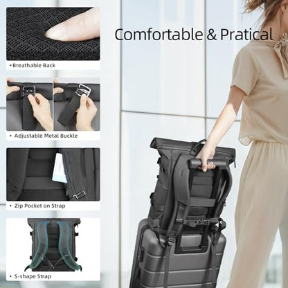 Rolltop Backpack for Men Women, Expandable Travel Laptop Backpack - color: Grey
