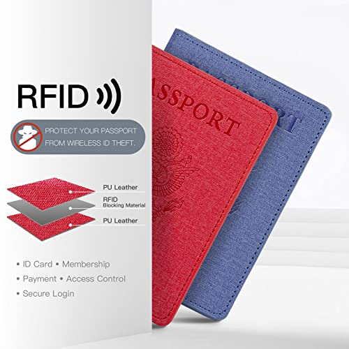 2 Pack Passport Holder For Women Kids, RFID Blocking Passport Wallet Red&Light purple - color: RoseRed&LightPurple, style: 2pack