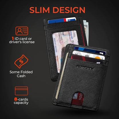 RUNBOX Slim Wallet for Men and Women, RFID Blocking Leather Card Holder - color: Cross Black