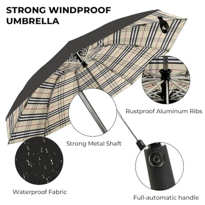 ZDSSM Inverted Umbrella for Rain, Compact Windproof Auto Open Close - color: Yellow Plaid