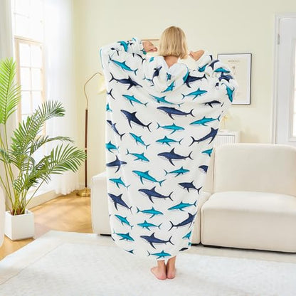 Moinlizy Oversized Wearable Blanket Hoodie for Women Men - color: White Shark