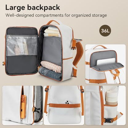 3 Piece Carry On Luggage Set with Backpack, White-Brown | PC+ABS Travel Suitcase Sets Hardshell Rolling Luggage Lightweight Durable - color: White-Brown, size: 20''/BP/TB