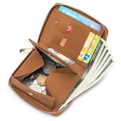 RFID Blocking Small Wallets for Women, Leather Travel Wallet - color: Brown