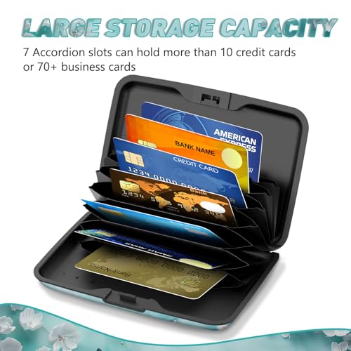 Credit Card Holder, Mini RFID Small Aluminum Card Wallet Business Card Case - color: Green Teal Butterfly