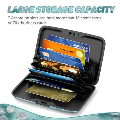 Credit Card Holder, Mini RFID Small Aluminum Card Wallet Business Card Case - color: Green Teal Butterfly