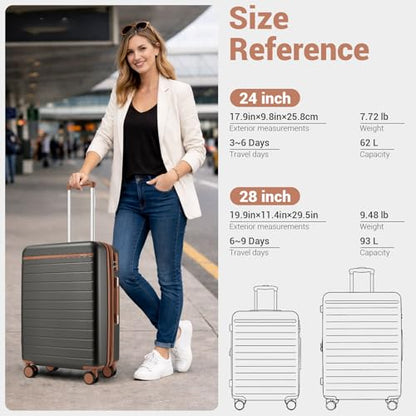 Kono Checked Suitcase 24in Expandable ABS+PC Side Handles luggage Grey - color: Grey, size: Checked-Medium 24-Inch