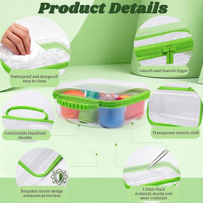 3 Pack Deep Clear Hard Shell Zipper Cases with Handle (Green) - color: Green Handle(L+M+S)