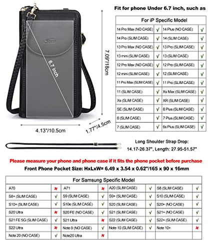 S-ZONE Small Crossbody Bags for Women Phone Purse RFID Blocking Wallet - color: A-black