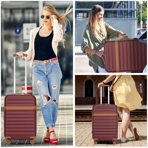 Kono Carry On Luggage 22x14x9 Expandable 20Inch Hardshell TSA Lock Burgundy - color: Burgundy, size: Carry-on 20-inch