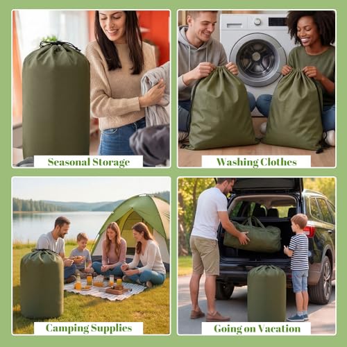 Waterproof Dry Bag Green Laundry Clothing Bag with Rubber Liner
