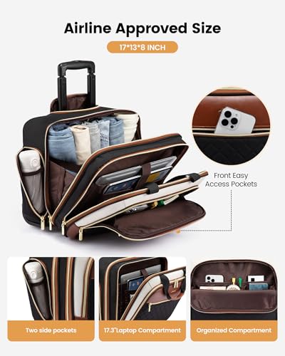 LOVEVOOK Rolling Laptop Bag for Women, Underseat Carry On Bag with Wheels - color: Puffer-Black