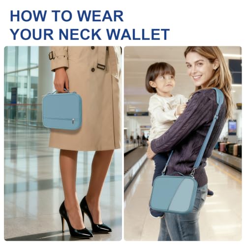 RFID 차단 기능이 있는 여행용 가족 여권 홀더, 여행 필수품 정리함 파우치 백, 여행용 가벼운 여권 지갑, 여성 및 남성용 필수 액세서리, 헤이즈 블루+더스티 블루 2, 경량 - color: 헤이즈 블루+더스티 블루 2, size: 라지