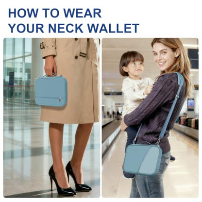 RFID 차단 기능이 있는 여행용 가족 여권 홀더, 여행 필수품 정리함 파우치 백, 여행용 가벼운 여권 지갑, 여성 및 남성용 필수 액세서리, 헤이즈 블루+더스티 블루 2, 경량 - color: 헤이즈 블루+더스티 블루 2, size: 라지